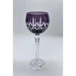 AJKA ARABELLA HOCK WINE Glass CUT Clear‎ Violet Purple CRISS CROSS VERTICAL CUT